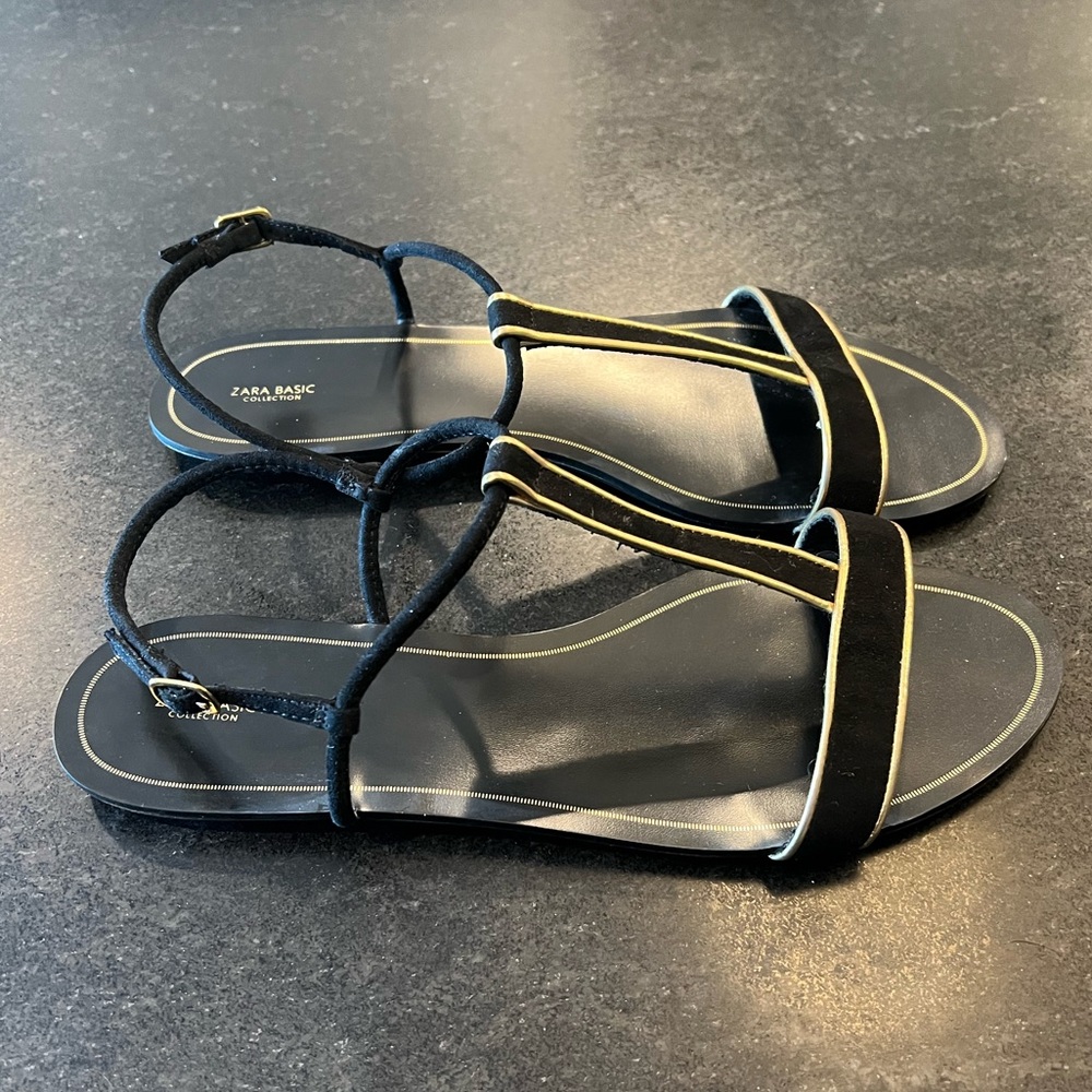 Zara Sandals Black with Gold, Never worn out, Size 41 / 9.5